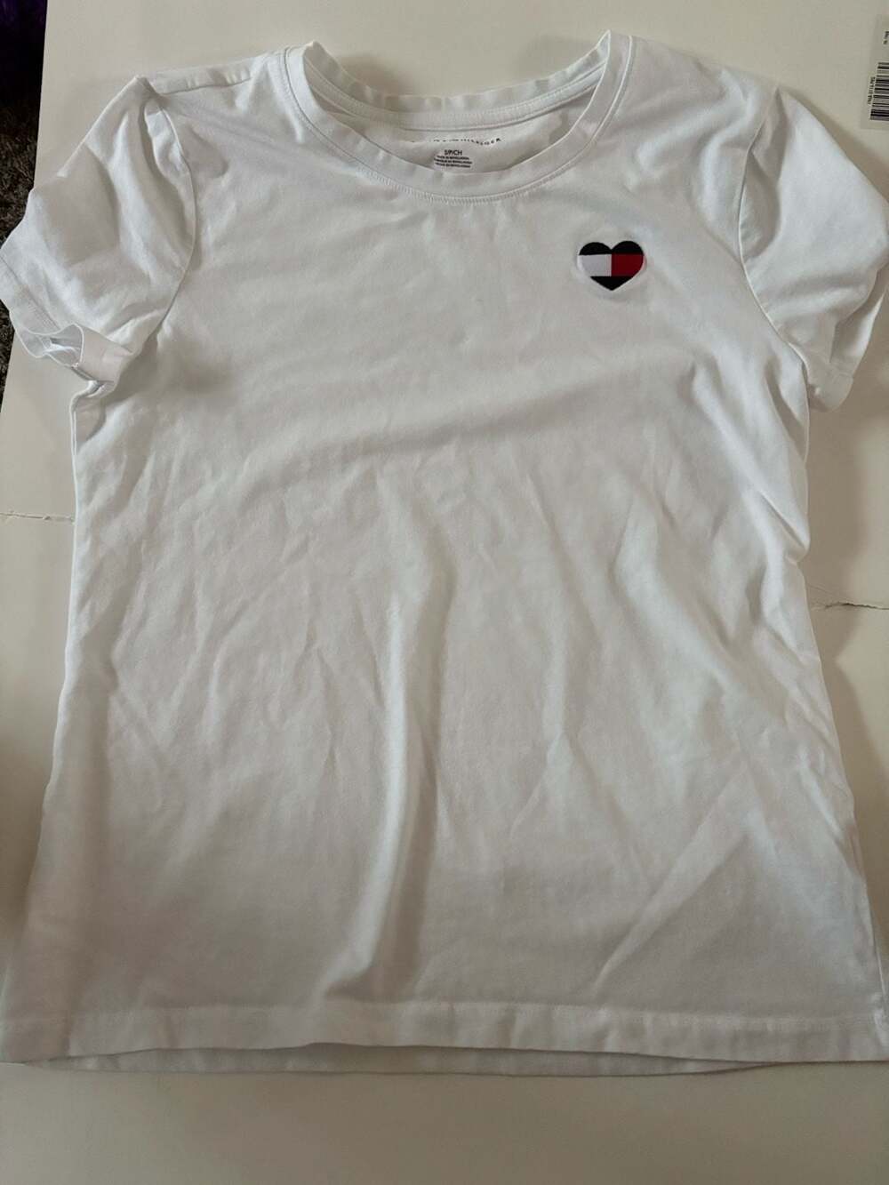 Tommy Hilfiger White Short Sleeve T-Shirt with Embroidered Heart Logo
